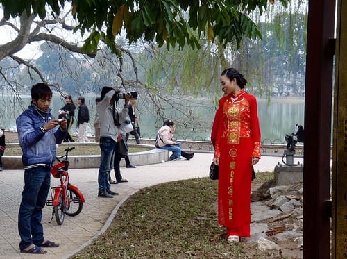 A Girl in Traditional Dress in Hanoi, Vietnam