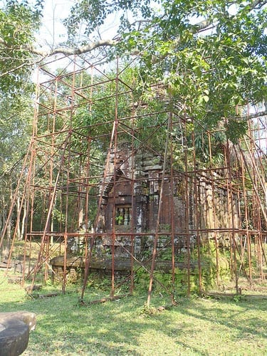 Restoration Efforts Around a Building at the My Son Temple Complex in Vietnam