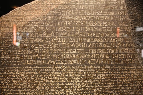 Close up of the Rosetta Stone replica