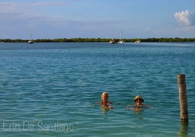 Mary and I cooling off in The Split on Caye Caulker, Belize