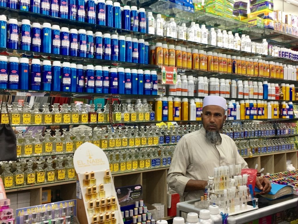 A perfume seller at the Ramadan market in Kuala Lumpur
